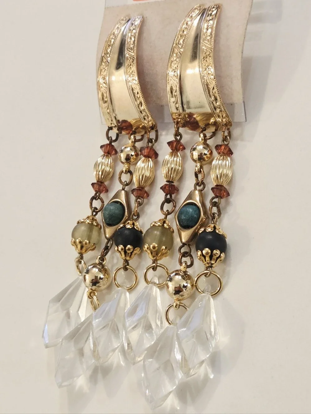 VTG NOS Gold Waterfall Chandelier Clip on Pierced Earrings 80 90s Runway Lot 6